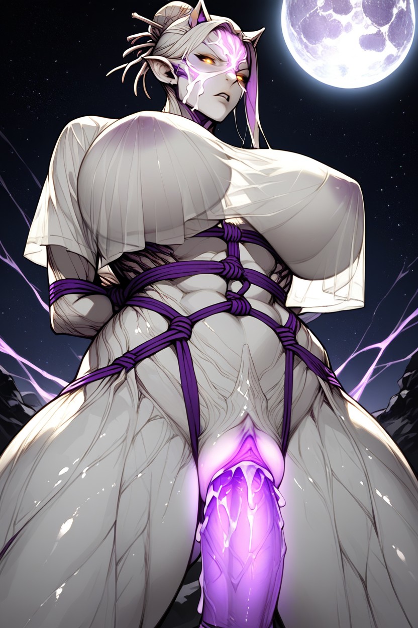 Dogs Glowing Pussy Purple, Sky Space, Bound By A Purple Rope Furry AI Porn