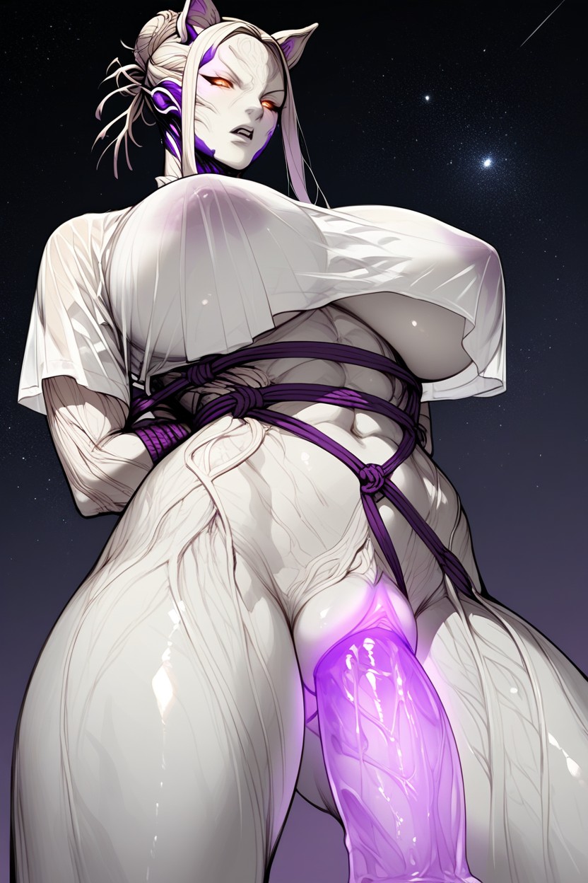 White Pussy, White Shirt Very Long, Glowing Vulva Purple Porno IA Furry