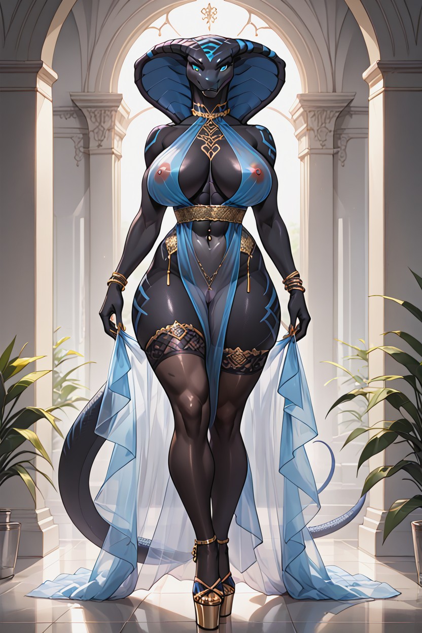 Black Skin, Smiling, Full Body Furry IA