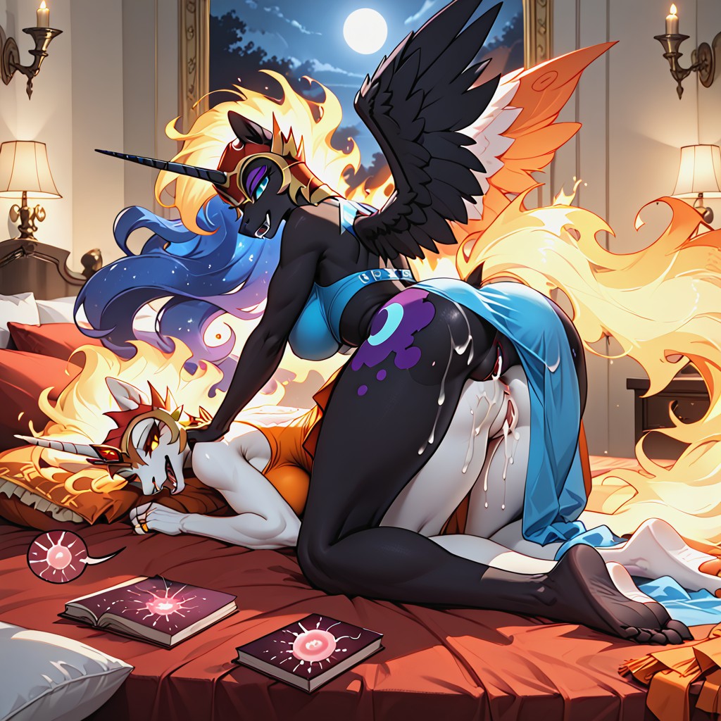 Half Closed Eyes, Nightmare Moon Wearing Blue Clothes, Crowns Furry AI Porn