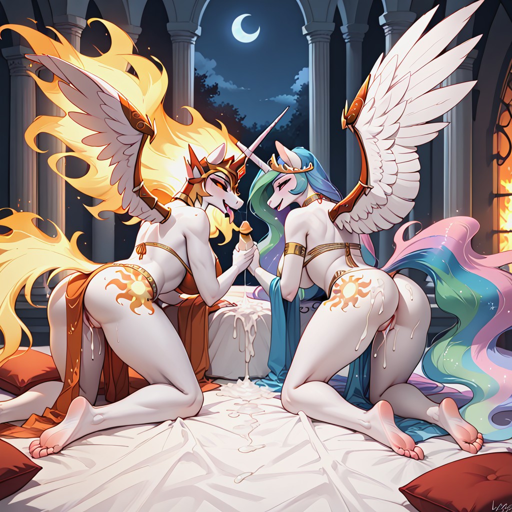 Alicorn, Nightmare Moon, Daybraker Have White Body And Fiery Hair And Tail Furry AI Porn