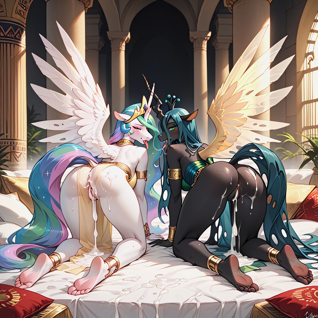 Anthro, Queen Chrysalis Have Black Body And Green Hair And Tail, Horn Furry IA