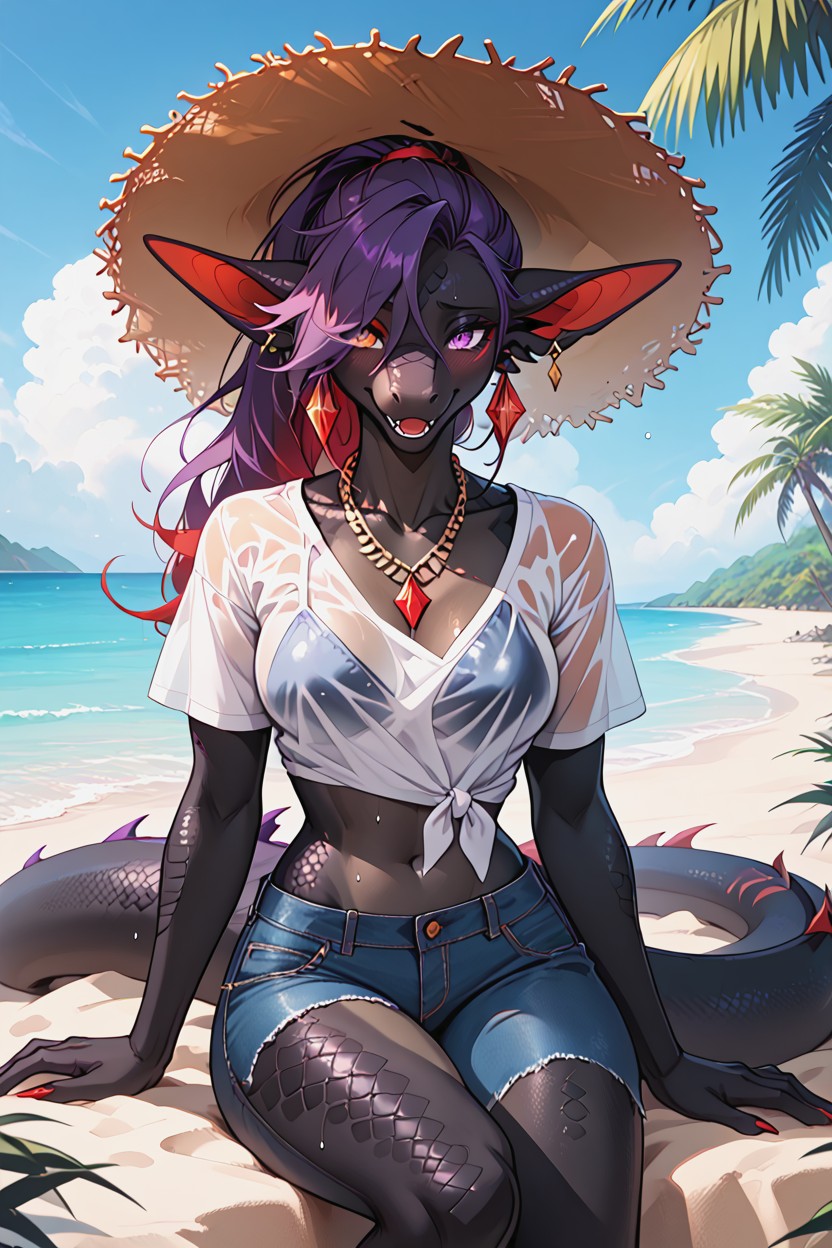 Hourglass Figure, Necklace, Black Skin Furry AI Porn