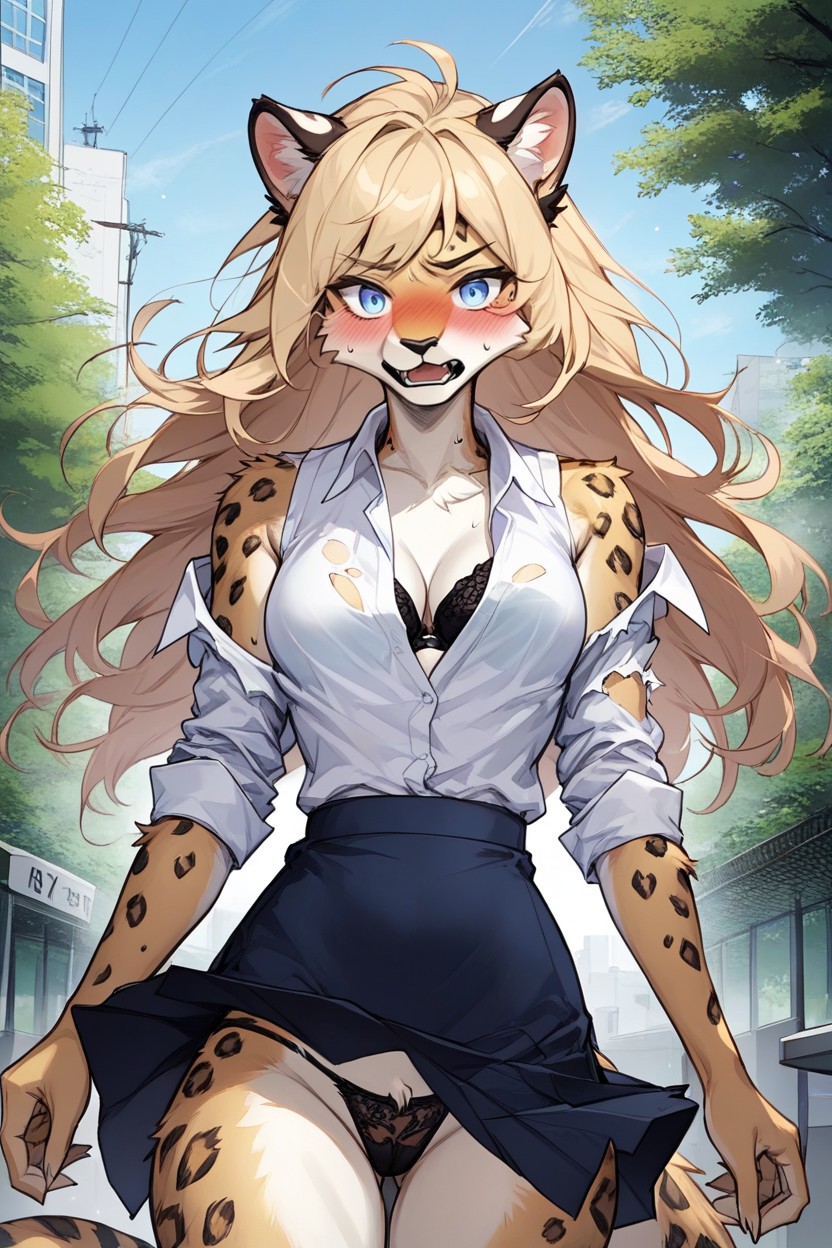 Standing, Black Bra, Torn Clothes Furry AI Porn