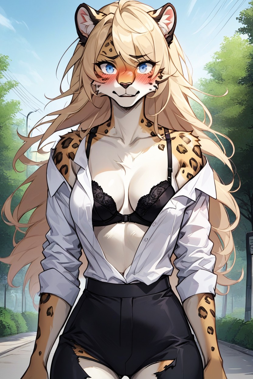 Front View, Blonde Hair, Waist Shot Furry AI Porn