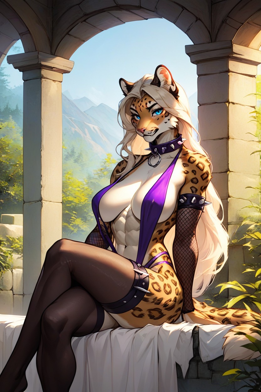 Detailed Face, Breasts Exposed, Black Rarter Belt Furry AI Porn