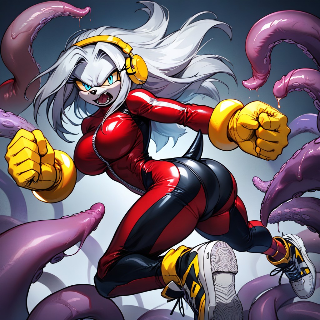Big Breast, Underwear Over Red Latex Suit, Knuckles The Echidna From Sonic Furry AI Porn