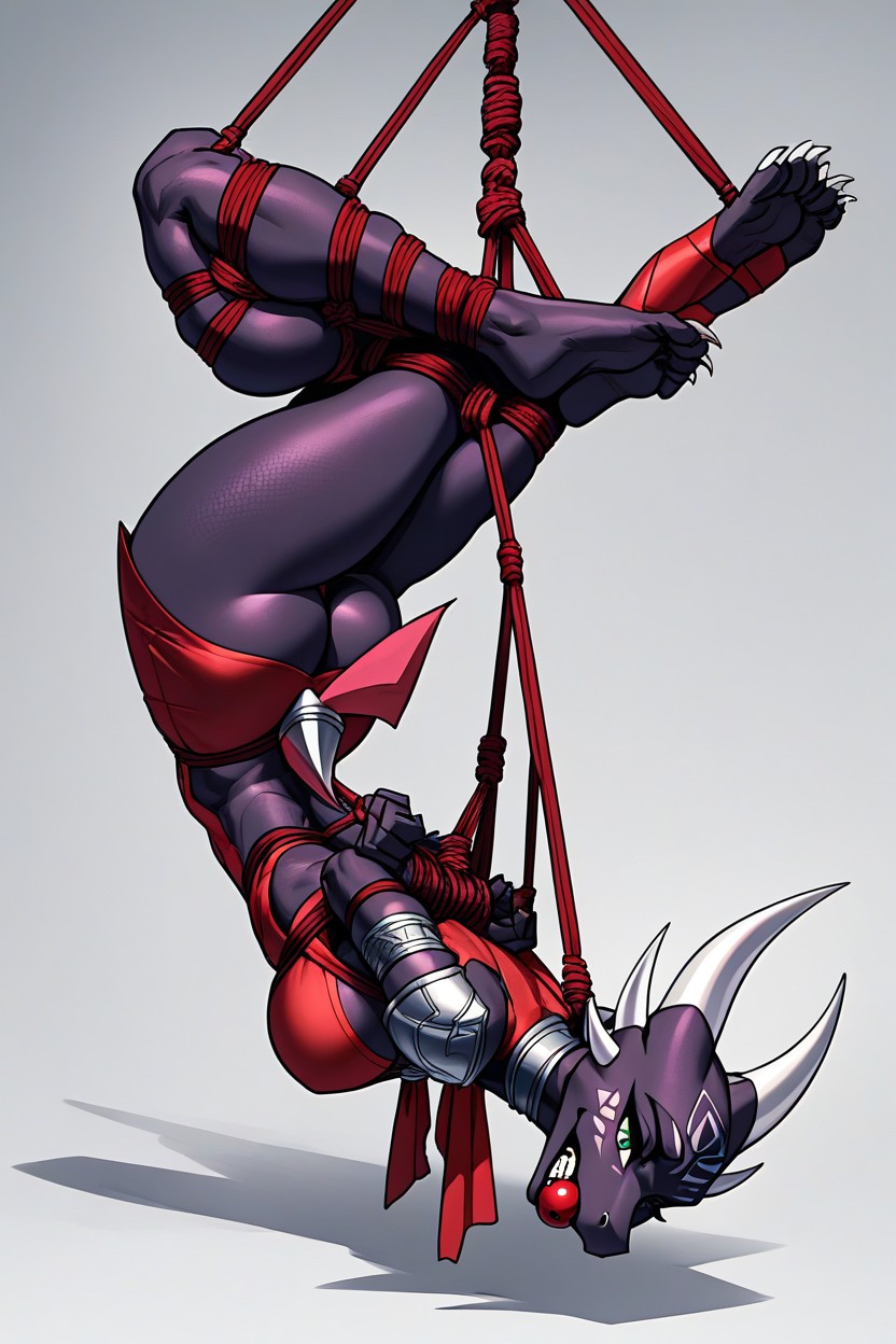 Knees Separated, Behind Back, Complete Hogtie Position Furry AI Porn