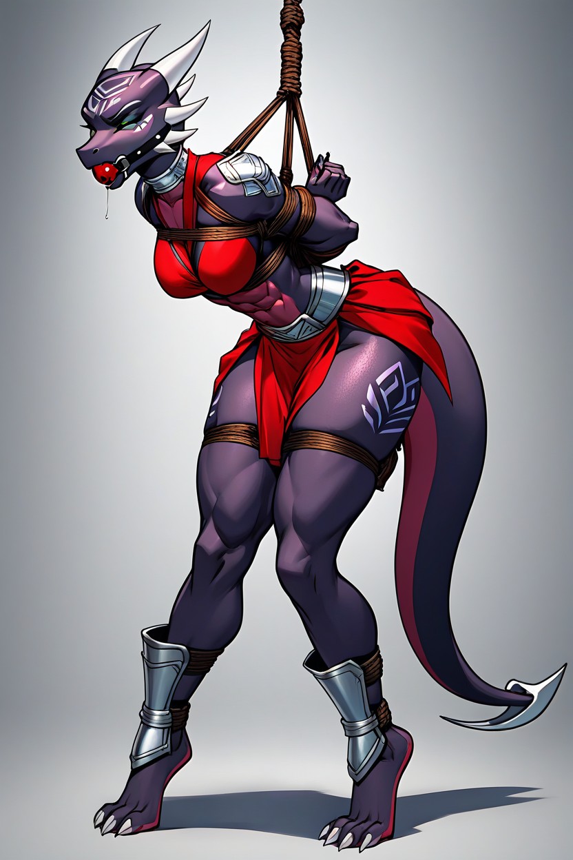 Hogtie In Bent Over Forward Position, Red Gladiator Skirt, Behind Back Furry AI Porn
