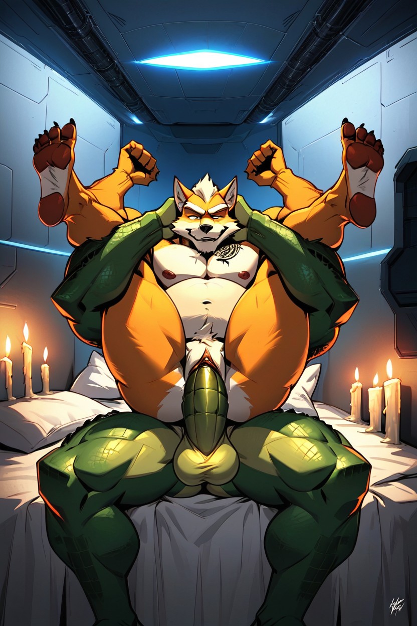 Alligatorwearing Black Bandana, Full Body, Gay Furry AI Porn