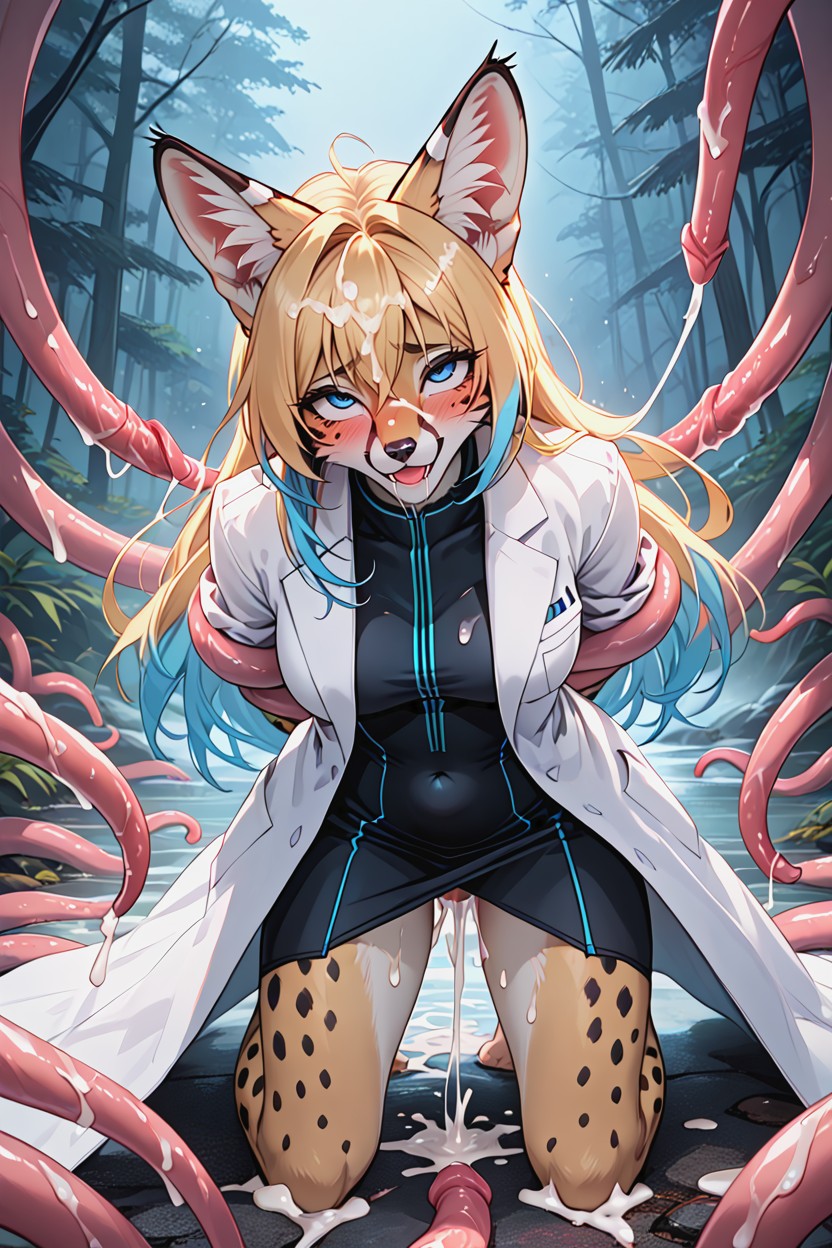 Rolling Eyes, Cum Explosion, Tentacles Trapping Furry AI Porn