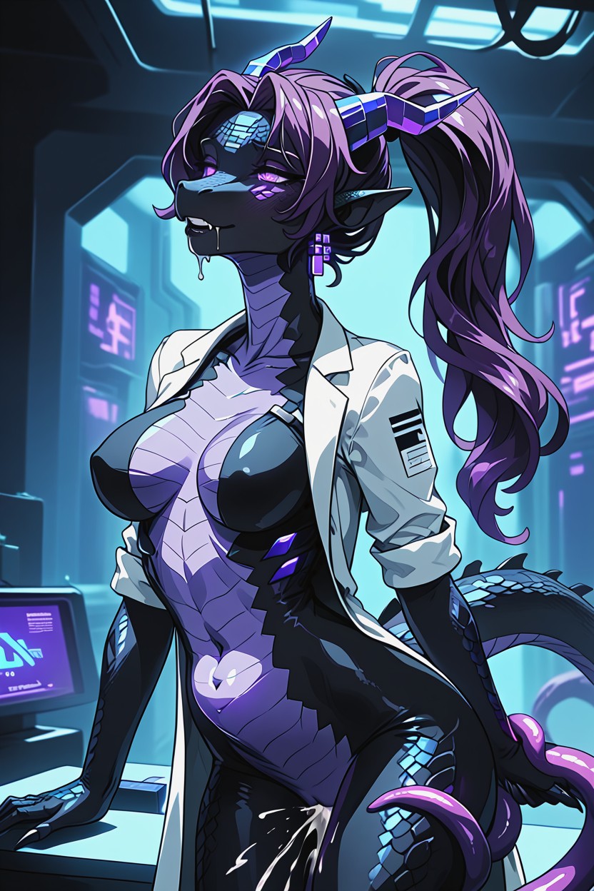 Lab Coat, Squirting, Abdominal Bulge Furry AI Porn