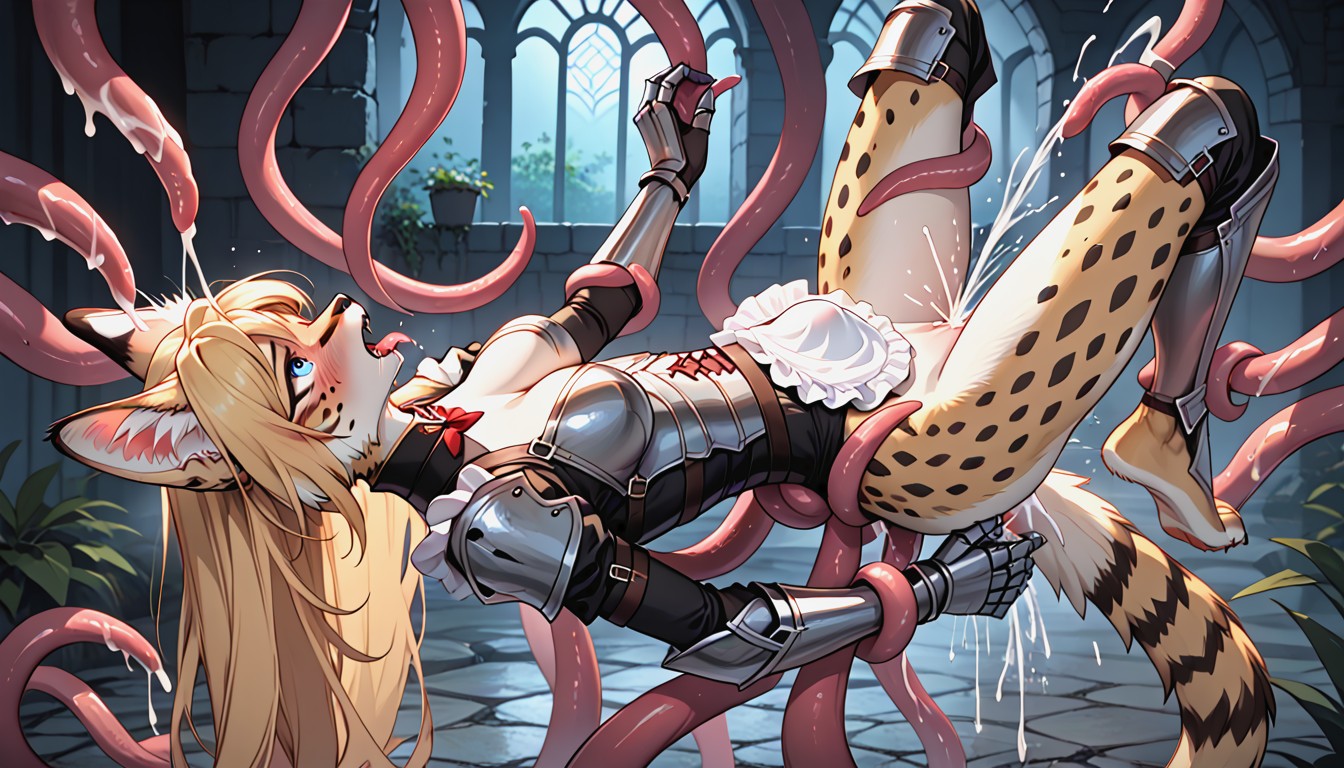 Solo Female, Tentacles Trapping, Perfect Anatomy Body Furry AI Porn