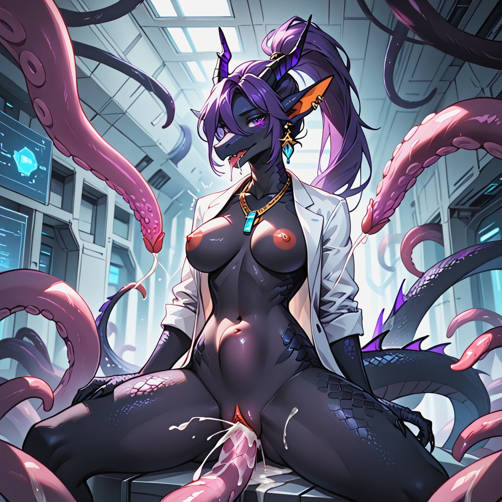 Tentacles In Skin, Ender Dragonminecraft, Bright Purple Belly Part Furry AI Porn