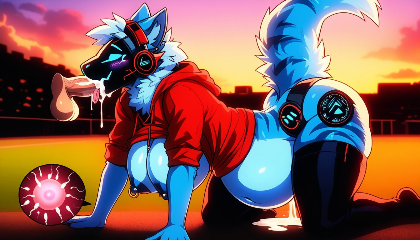 Raised Big Fluffy Tail, 体积光, 开心地哭 AI兽人黄片