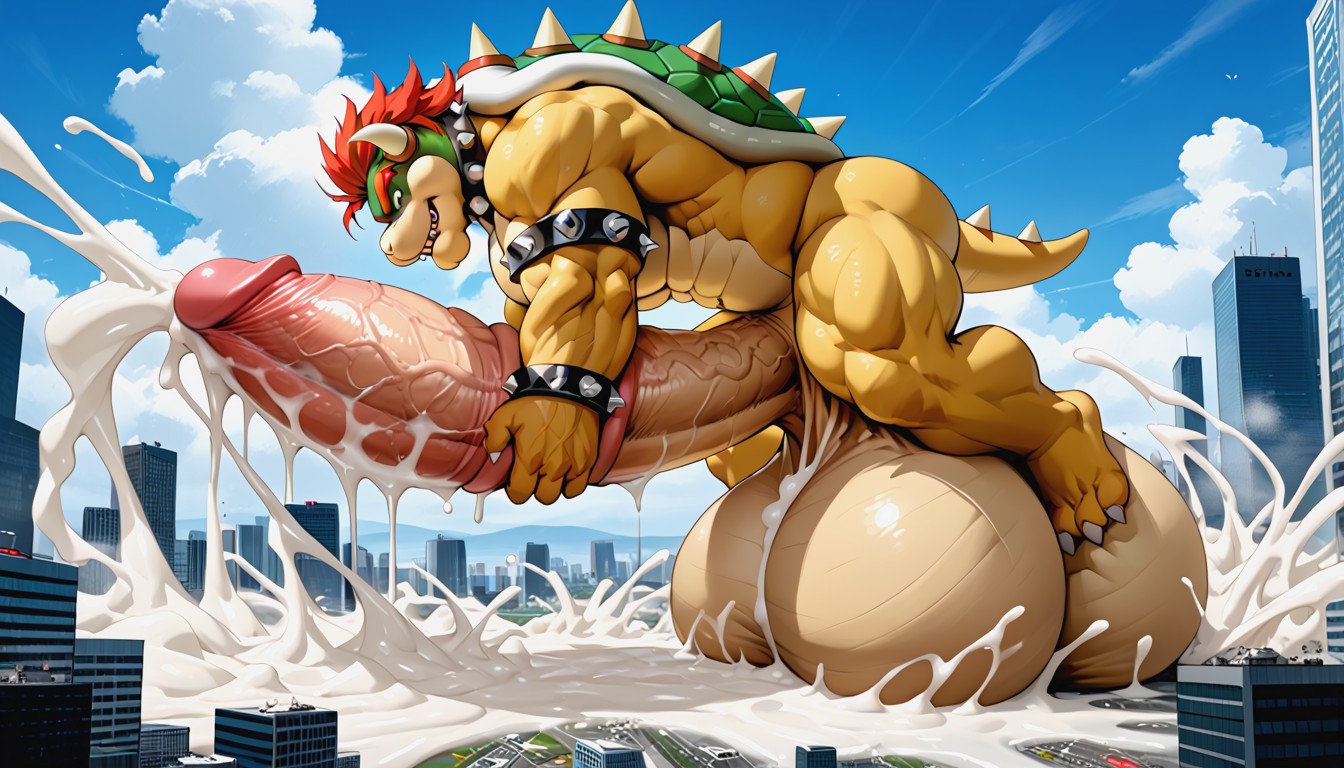 Close Up Of Cock, Hyper Massive Balls On Ground, Side View ファーリーAIポルノ