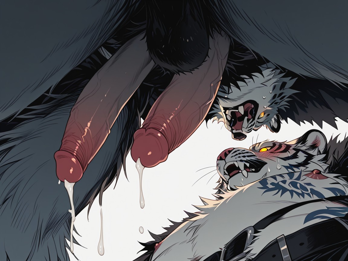 Lots Of Thick Dense Long Fur Tufts, Tall Big Light Blue Snow Leopard, Fluffy Cape AI兽人黄片