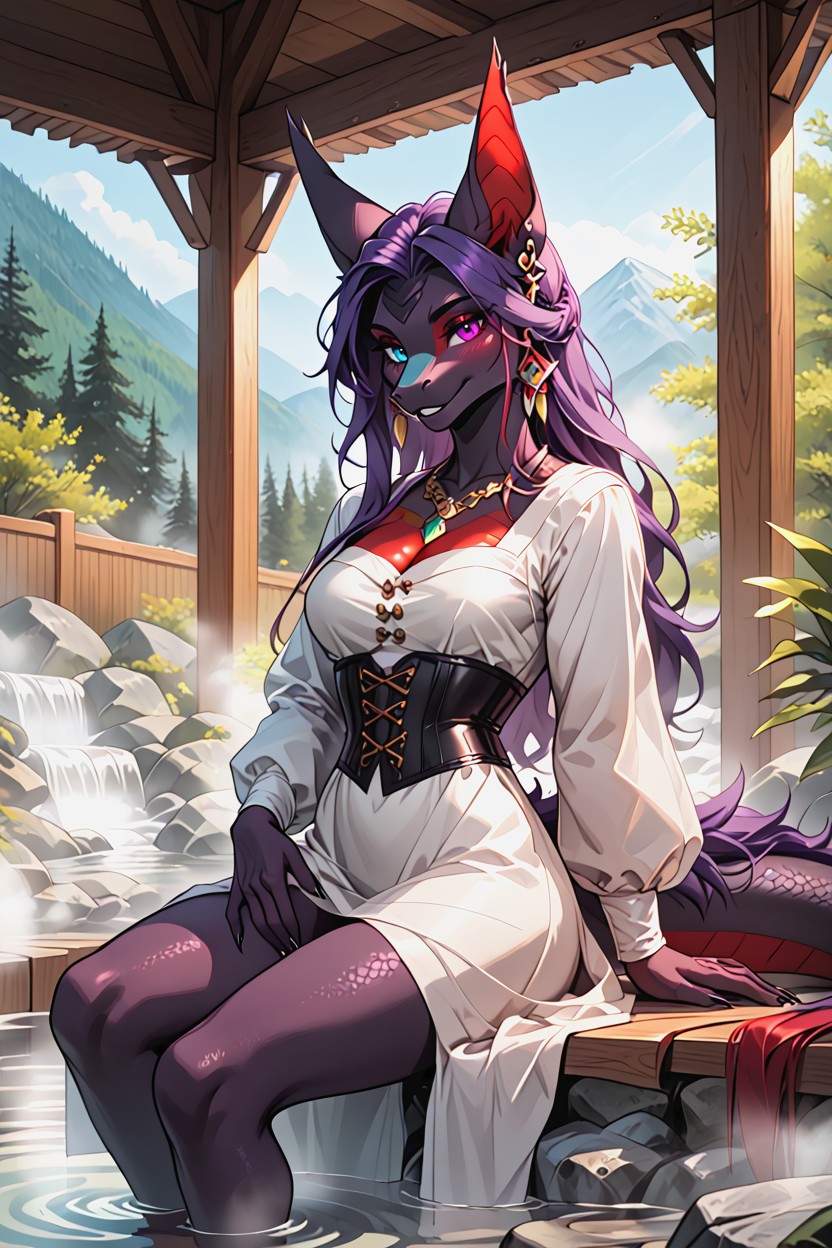 Layered Fabric, One Purple Eye, Pony Tail ファーリーAIポルノ