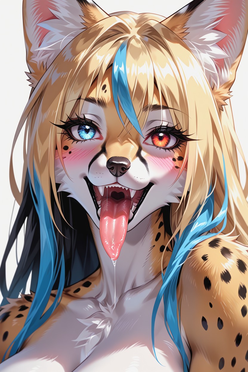 Blonde Hair, Serval, Perfect Anatomy Body Furry IA