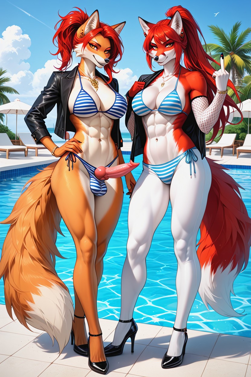 Orange Fur, White Nylon Stockings, Large Breast Furry AI Porn
