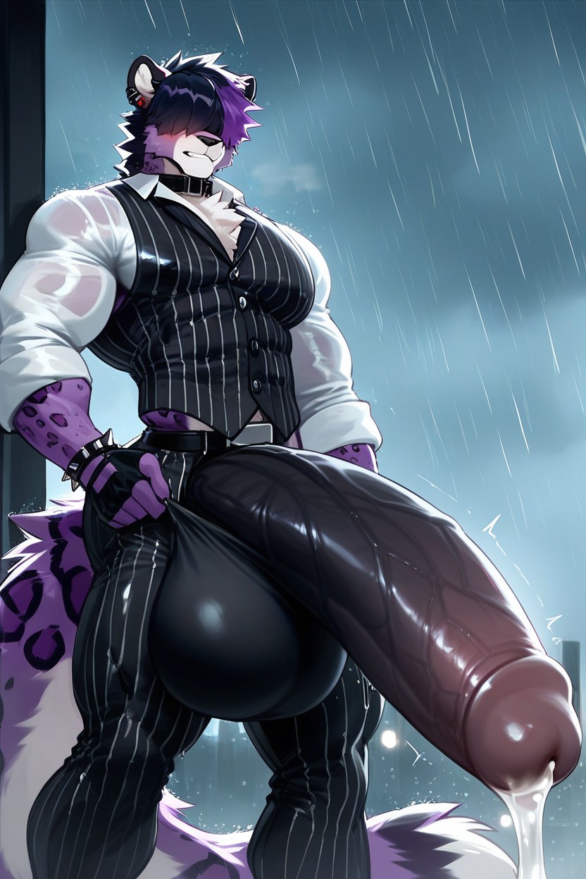 Ear Piercing, White Shirt, Hyper Balls Furry AI Porn