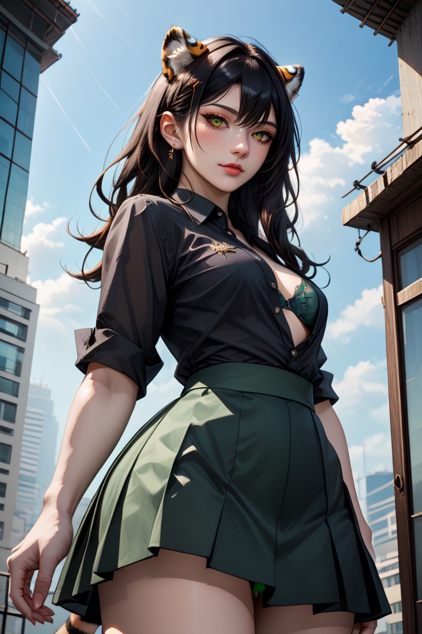 Unbuttoned Shirt, Big Perfect Breasts, Hidden Vagina Furry AI Porn