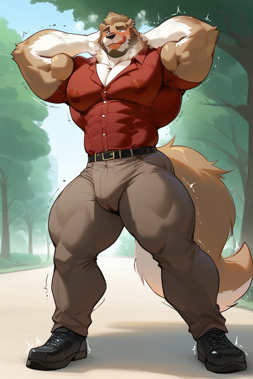 吐舌頭, Muscular, Hands Behind Head AI獸人黃片