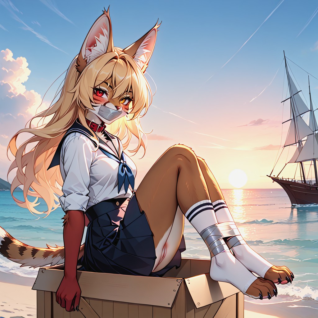 Side View, Glossy Crimson Eyes, Sea Breeze ファーリーAIポルノ