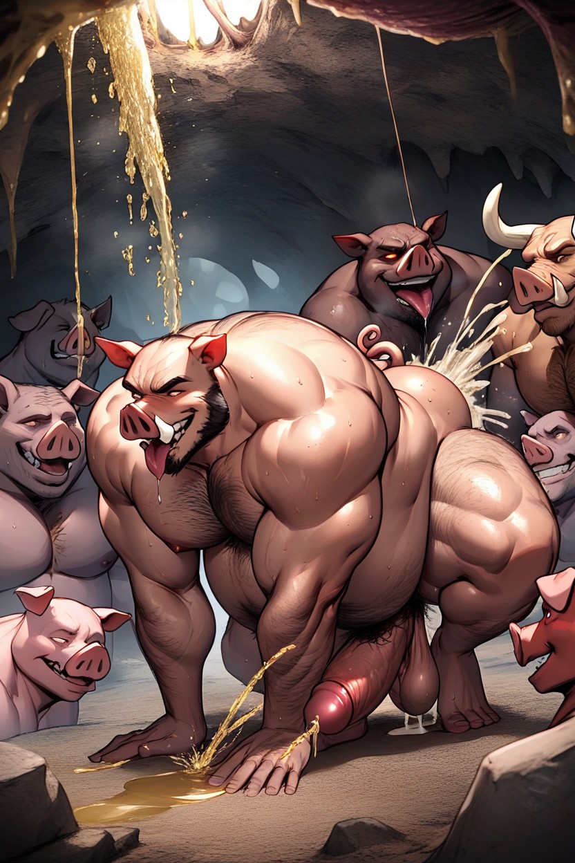 Hyper Hairy Pigs, 18+, Gay Pig Orgy 퍼리 AI 포르노