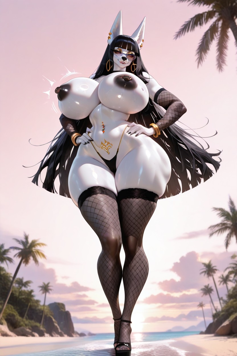 Beach, Debout, Cocked Hip Pose Porno IA Furry
