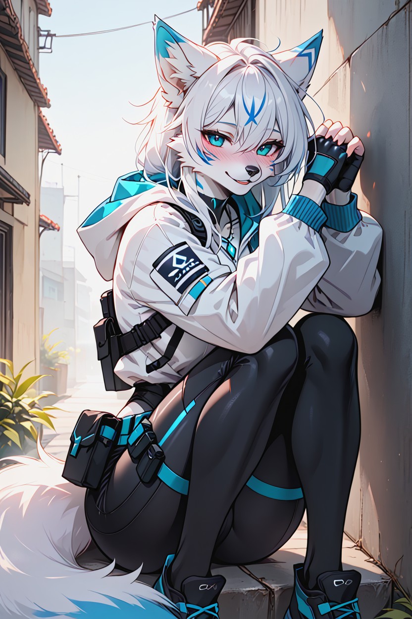 Utility Belt, Shoulder Device, Strapped Thigh Pouch Furry AI Porn