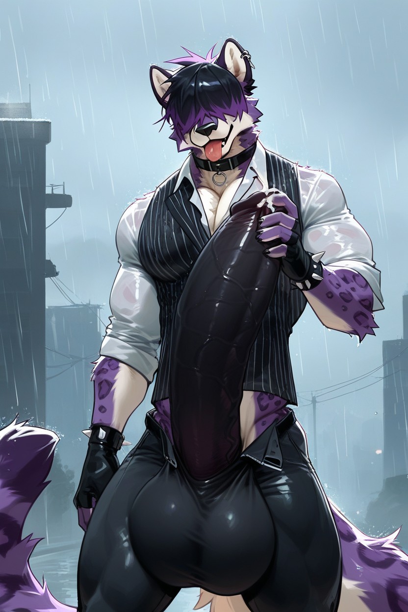 Medium Length, Tongue Out, Hyper Cock Furry AI Porn