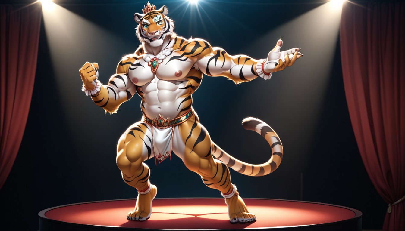 Beefy Chubby Body, Dramatic Rim Light, Anthropomorphic Tiger Porno IA Furry
