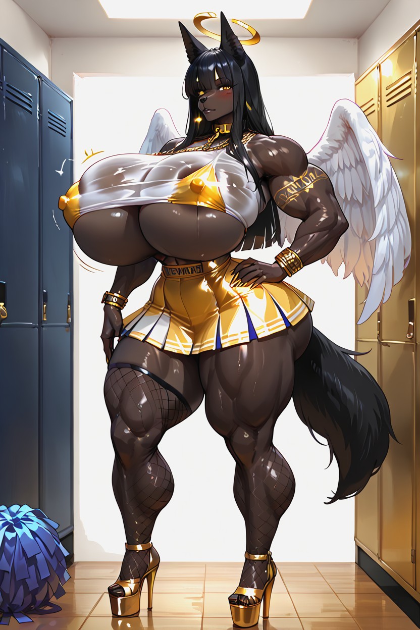 Black Hair, Extreme Waist, Gold Angel Wings ファーリーAIポルノ