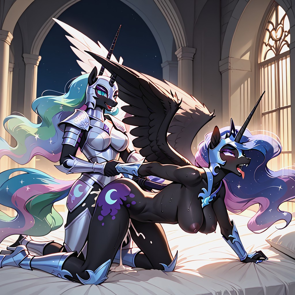 Side View, 雙臂放在背後, Princess Celestia Have Withe Body And Pastel Hair And Tail AI獸人黃片