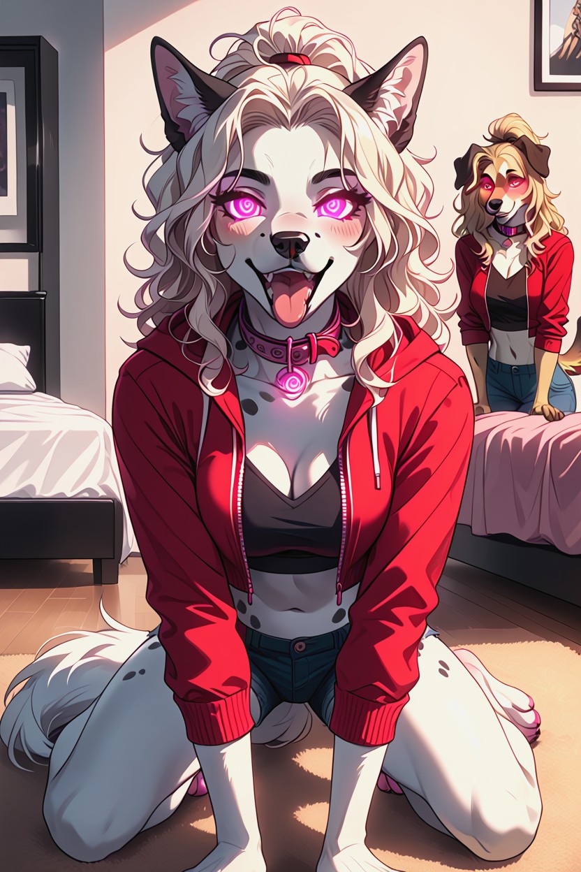 Perro, White Body With Black Spots, Blonde Hair Furry IA
