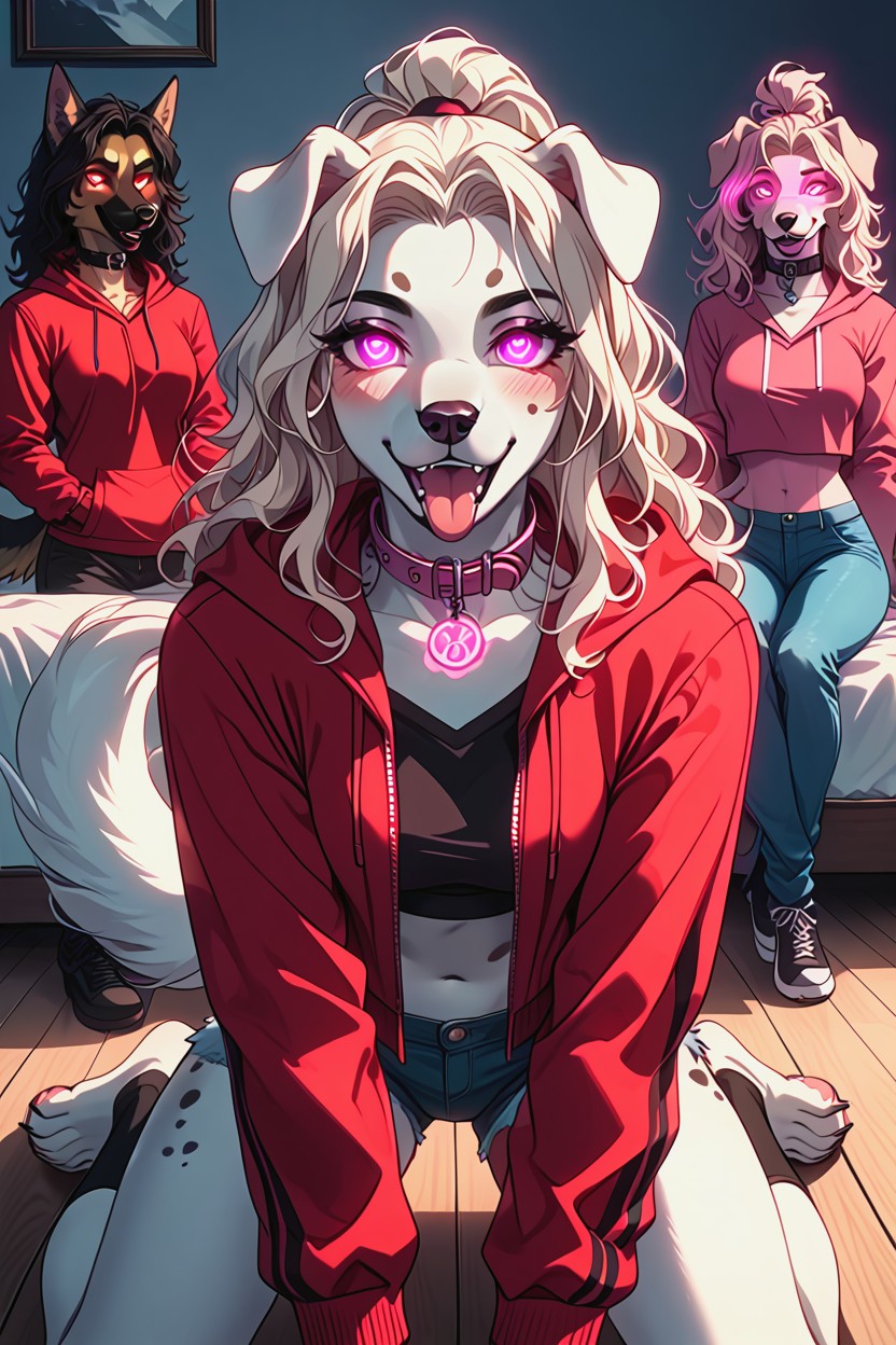 Dog, Pink Messy Hair, 2 People Furry AI Porn