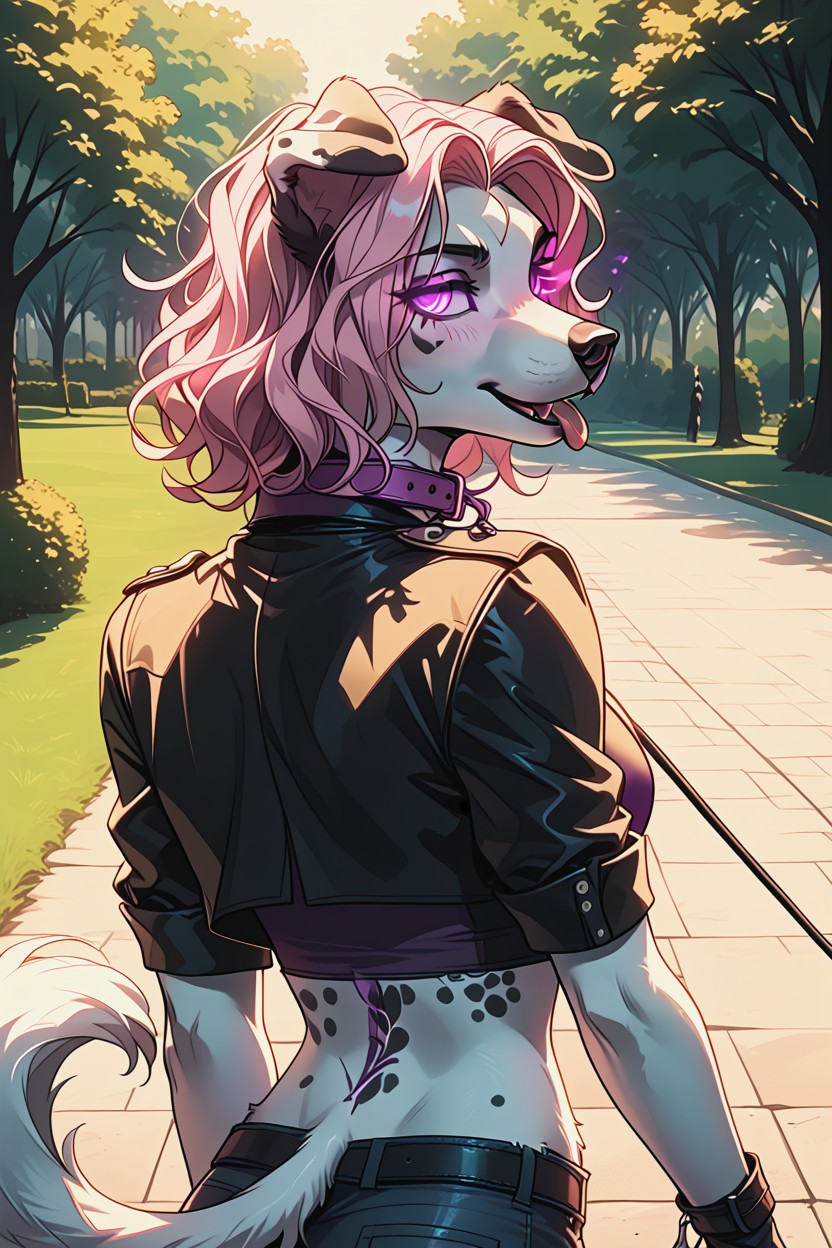Pink Hair, Tongue Out, Collar (restricción) Furry IA