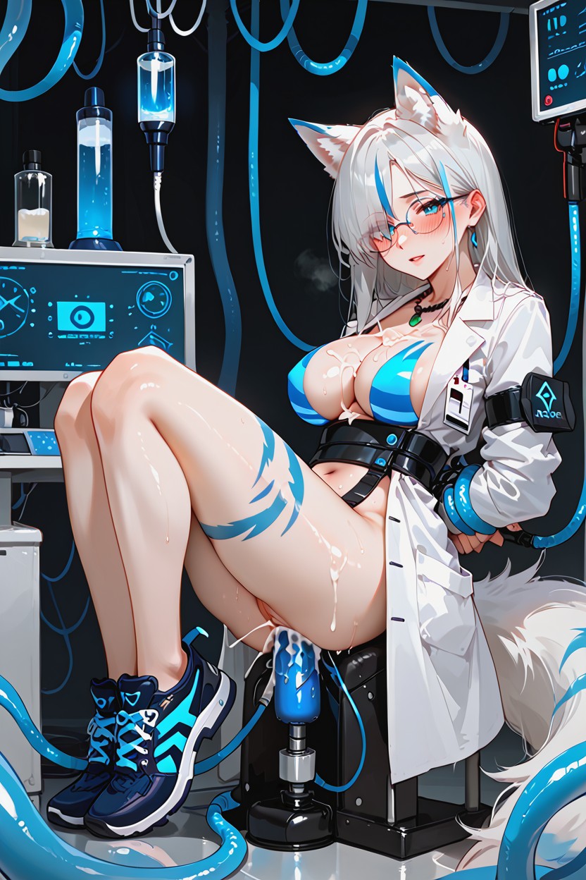 Cleavage, Round Glasses, Full Face Blush Furry AI Porn