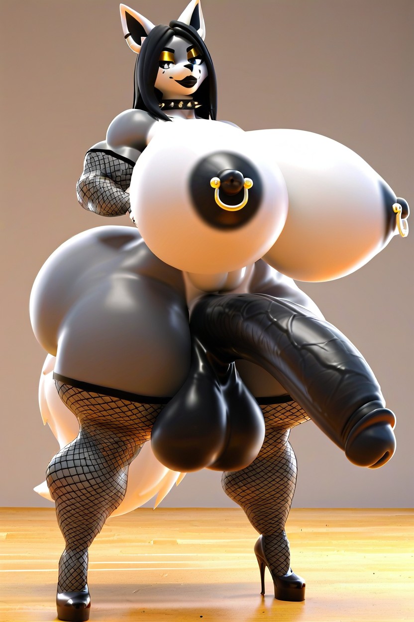 Fishnet Stockings, Extremely Muscular, Black Balls Furry AI Porn