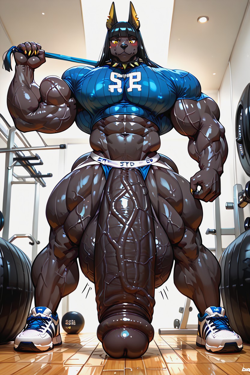 Hiperpene Imposiblemente Largo, Erect Nipples, Muscular Body Furry IA