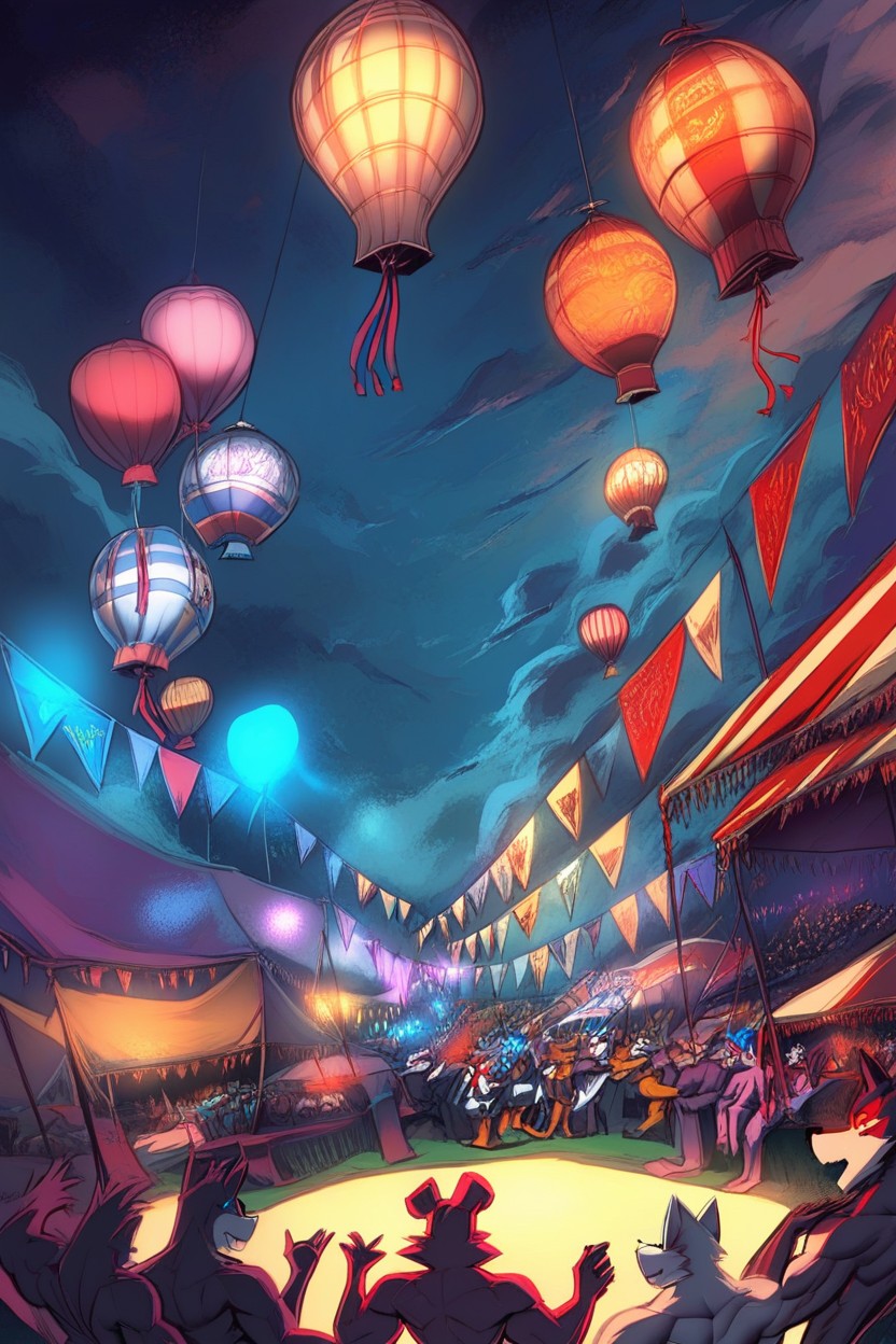 A Vibrant, Highly Detailed, Surrounded By Circus Tents With ファーリーAIエロ
