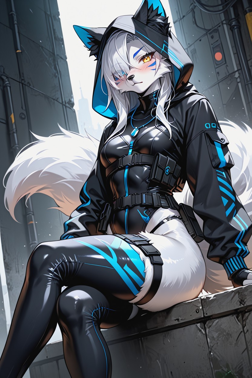 Small Ass, Combat Gear, Neon Yellow Accents Furry AI Porn