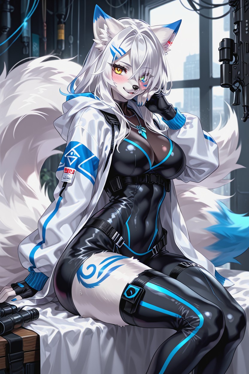 풍만한, White Fur Body, White Thong 퍼리 AI 야짤
