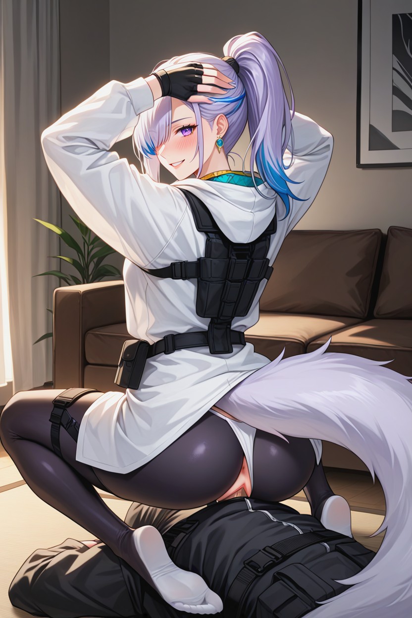 Hood Up, Tactical Bodysuit, Black Gloves Porno IA Furry