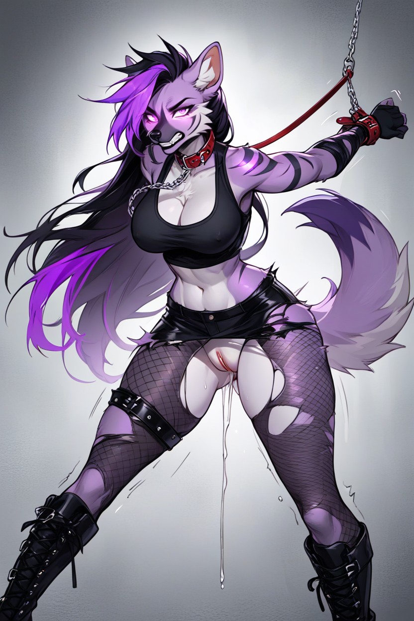 Lavender Fur, Female Hyena Wolf Hybrid, Bending Over Furry AI Porn