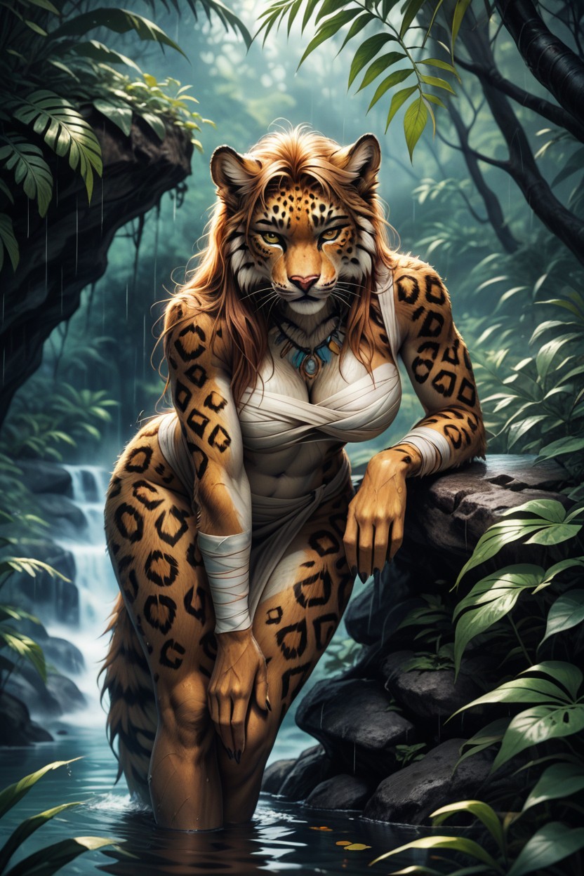 Full Body Clearly Shown In Frame Without Cropping She Is Lying On Her Back Across The Rock, Style, Natural Colors AI獸人黃片