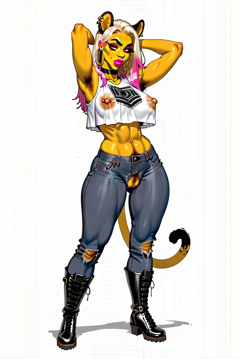 Clean Background, Hairy Armpits, Long Decorated Nails Furry AI Porn