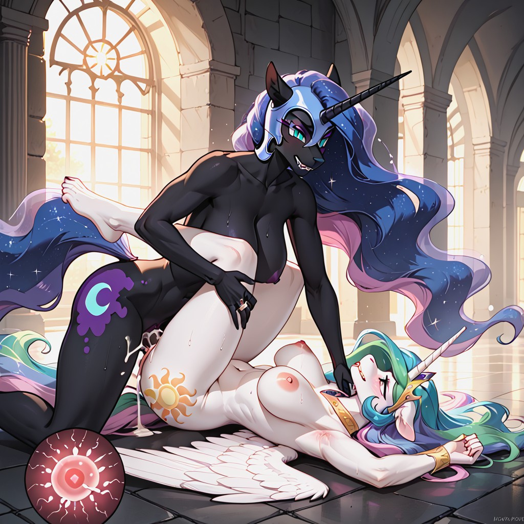 Horn, Princess Celestia Arms Above Head, Princess Celestia Spreading Legs Furry AI Porn