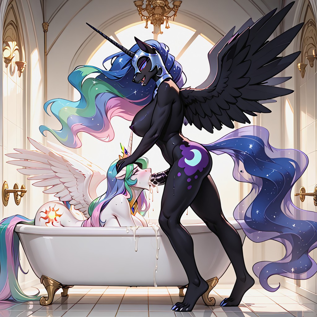 Blushing, Nightmare Moon Fucking Princess Celestia From Front, Rough Sex AI獸人黃片